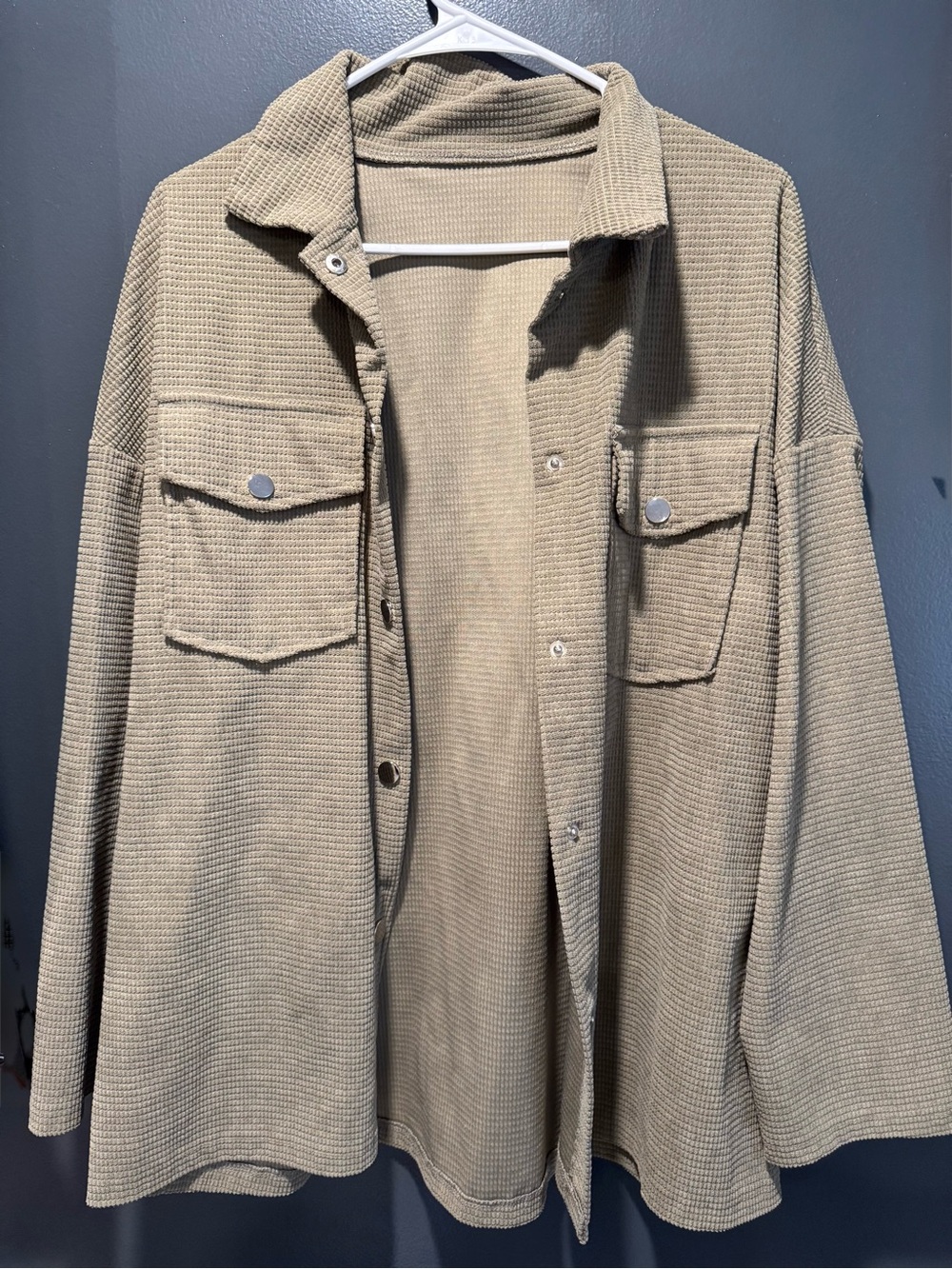 Light Khaki Waffle Shirt Jacket